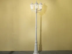 LED Straßenlaterne Aluminium Weiß, E27 Gartenlaterne 3-flammig, Höhe 220cm