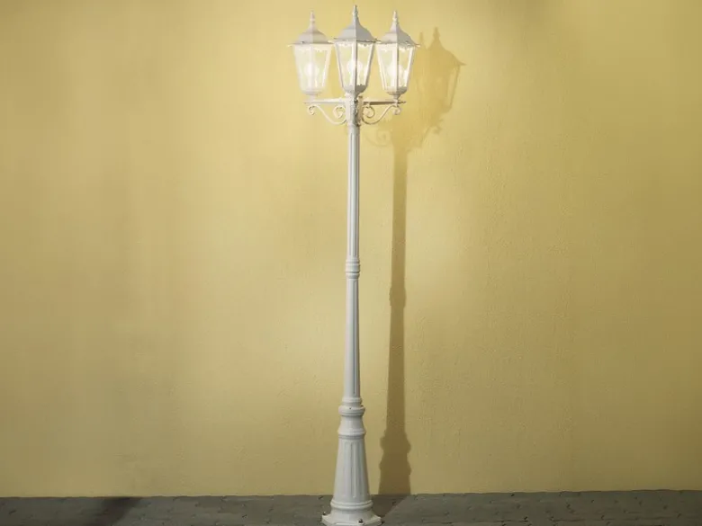 LED Straßenlaterne Aluminium Weiß, E27 Gartenlaterne 3-flammig, Höhe 220cm
