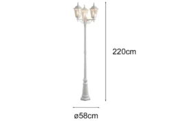 LED Straßenlaterne Aluminium Weiß, E27 Gartenlaterne 3-flammig, Höhe 220cm