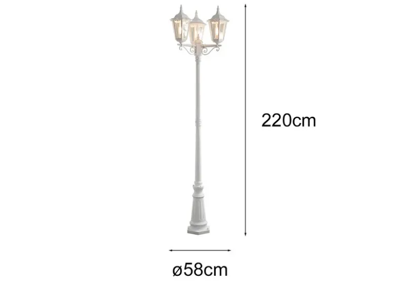 LED Straßenlaterne Aluminium Weiß, E27 Gartenlaterne 3-flammig, Höhe 220cm