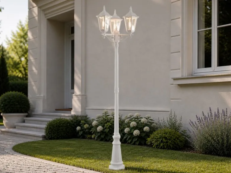 LED Straßenlaterne Aluminium Weiß, E27 Gartenlaterne 3-flammig, Höhe 220cm