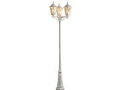 LED Straßenlaterne Aluminium Weiß, E27 Gartenlaterne 3-flammig, Höhe 220cm