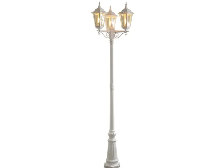 LED Straßenlaterne Aluminium Weiß, E27 Gartenlaterne 3-flammig, Höhe 220cm