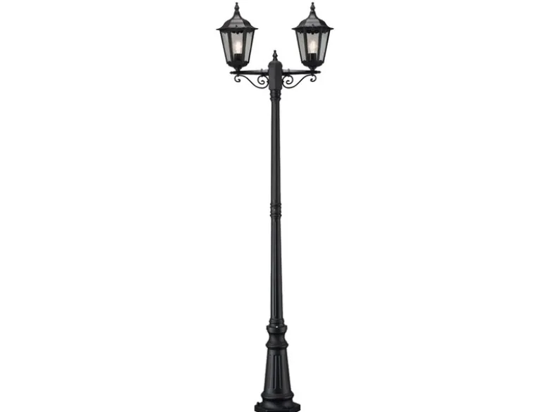LED Straßenlaterne Aluminium Schwarz, E27 Gartenlaterne 2-flammig, Höhe 220cm