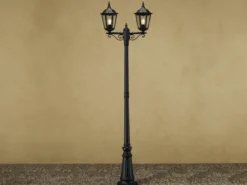LED Straßenlaterne Aluminium Schwarz, E27 Gartenlaterne 2-flammig, Höhe 220cm