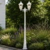 LED Straßenlaterne Aluminium Weiß, E27 Gartenlaterne 2-flammig, Höhe 220cm