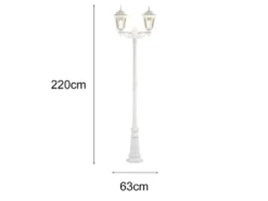 LED Straßenlaterne Aluminium Weiß, E27 Gartenlaterne 2-flammig, Höhe 220cm