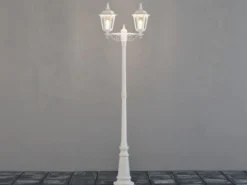 LED Straßenlaterne Aluminium Weiß, E27 Gartenlaterne 2-flammig, Höhe 220cm