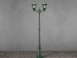 LED Straßenlaterne Aluminium Grün, E27 Gartenlaterne 2-flammig, Höhe 220cm