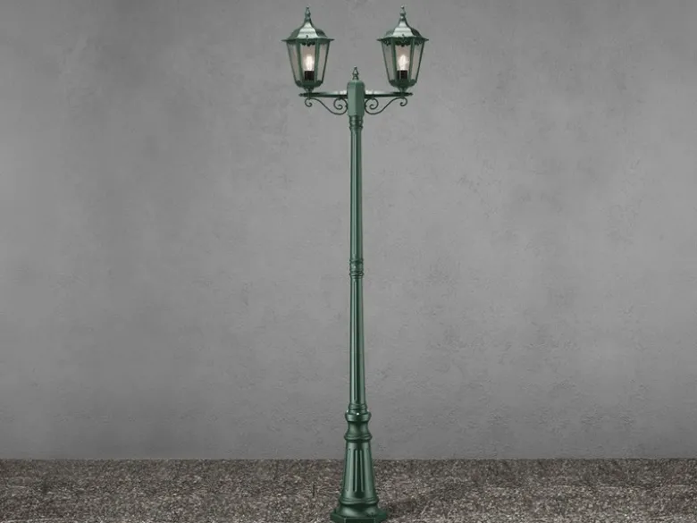 LED Straßenlaterne Aluminium Grün, E27 Gartenlaterne 2-flammig, Höhe 220cm