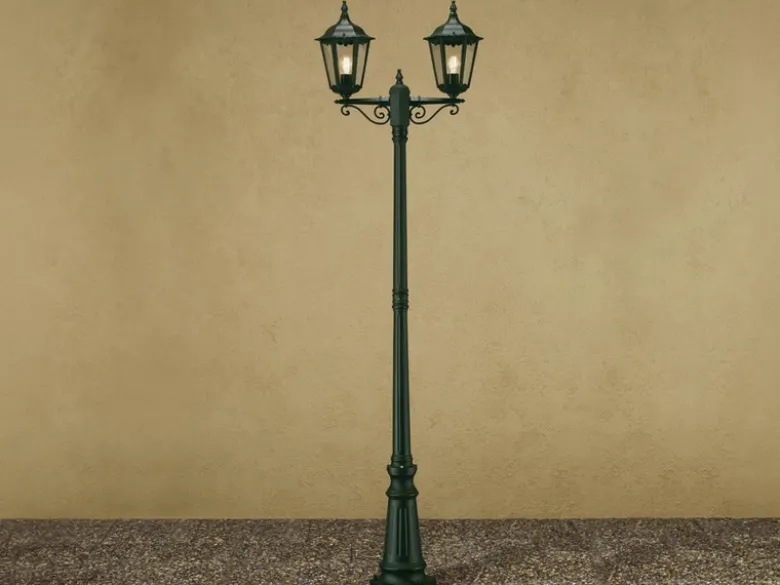 LED Straßenlaterne Aluminium Grün, E27 Gartenlaterne 2-flammig, Höhe 220cm