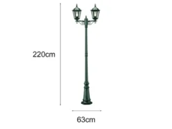 LED Straßenlaterne Aluminium Grün, E27 Gartenlaterne 2-flammig, Höhe 220cm