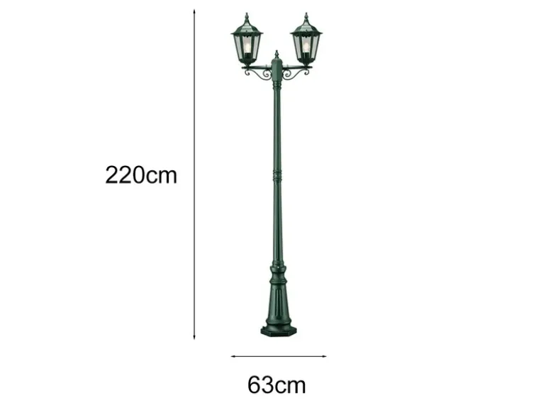 LED Straßenlaterne Aluminium Grün, E27 Gartenlaterne 2-flammig, Höhe 220cm