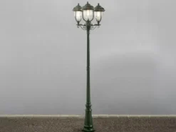 LED Straßenlaterne im Landhausstil, 3-flammig aus Aluminium Grün, Höhe 218cm