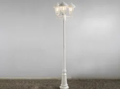 LED Straßenlaterne im Landhausstil, 3-flammig aus Aluminium Weiß, Höhe 218cm