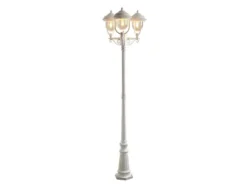 LED Straßenlaterne im Landhausstil, 3-flammig aus Aluminium Weiß, Höhe 218cm