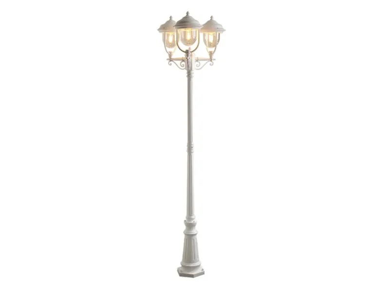 LED Straßenlaterne im Landhausstil, 3-flammig aus Aluminium Weiß, Höhe 218cm