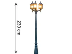 LED Straßenlaterne, Kandelaber im Landhausstil, Schwarz, 3 flammig, Höhe 230cm
