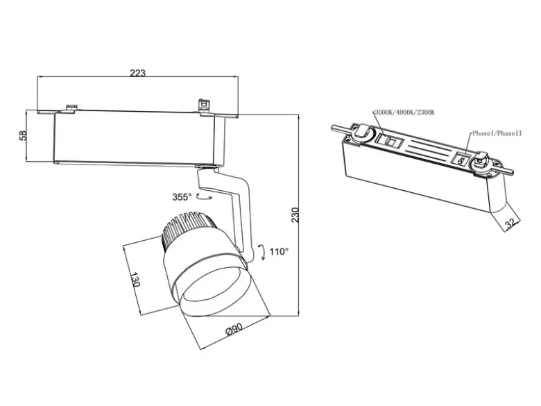 LED Strahler RADIATOR Grau für DUOline 2-Phasen Schienensystem