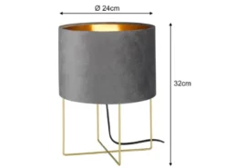 LED Tischeuchte mit Lampenschirm Samt Grau - innen Gold, Höhe 32cm