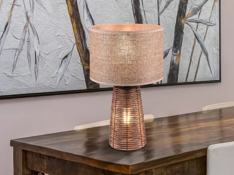 LED Tischlampe aus Naturmaterial Rattan Braun, Höhe 40cm