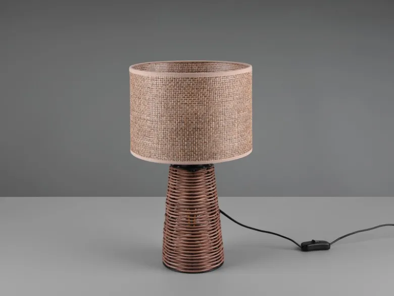 LED Tischlampe aus Naturmaterial Rattan Braun, Höhe 40cm