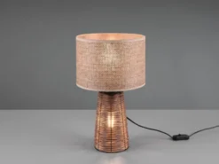 LED Tischlampe aus Naturmaterial Rattan Braun, Höhe 40cm