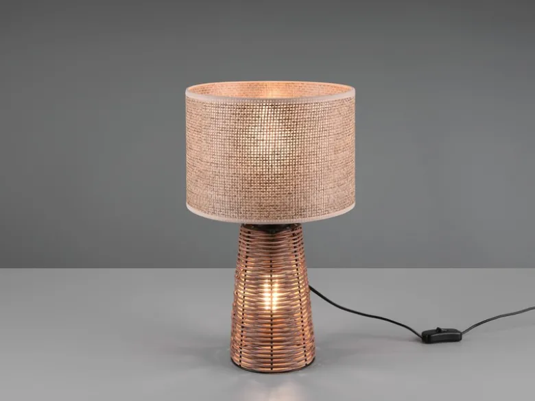 LED Tischlampe aus Naturmaterial Rattan Braun, Höhe 40cm