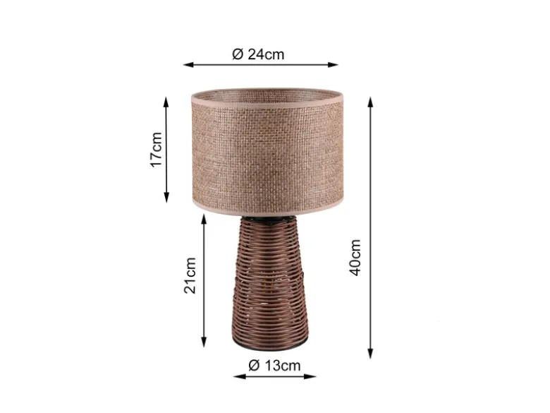 LED Tischlampe aus Naturmaterial Rattan Braun, Höhe 40cm