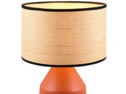 LED Tischlampe dimmbar, Keramikfuß Terrakotta, Papierschirm geflochten, H43cm