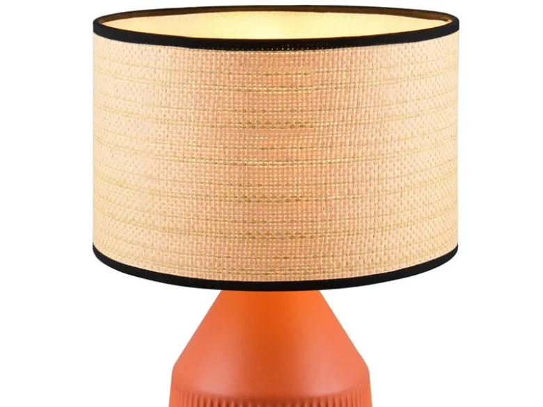 LED Tischlampe dimmbar, Keramikfuß Terrakotta, Papierschirm geflochten, H43cm