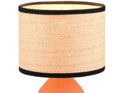 LED Tischlampe dimmbar, Keramikfuß Terrakotta, Papierschirm geflochten, H 26,5cm
