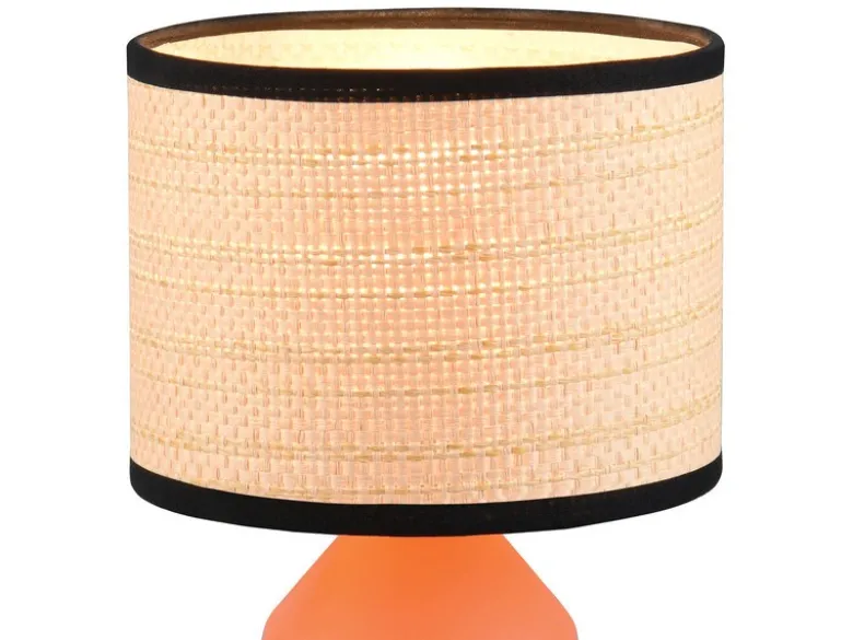 LED Tischlampe dimmbar, Keramikfuß Terrakotta, Papierschirm geflochten, H 26,5cm