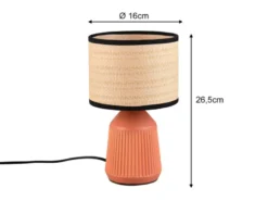 LED Tischlampe dimmbar, Keramikfuß Terrakotta, Papierschirm geflochten, H 26,5cm