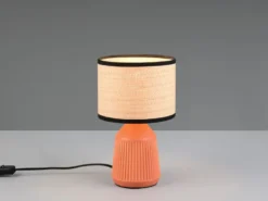 LED Tischlampe dimmbar, Keramikfuß Terrakotta, Papierschirm geflochten, H 26,5cm