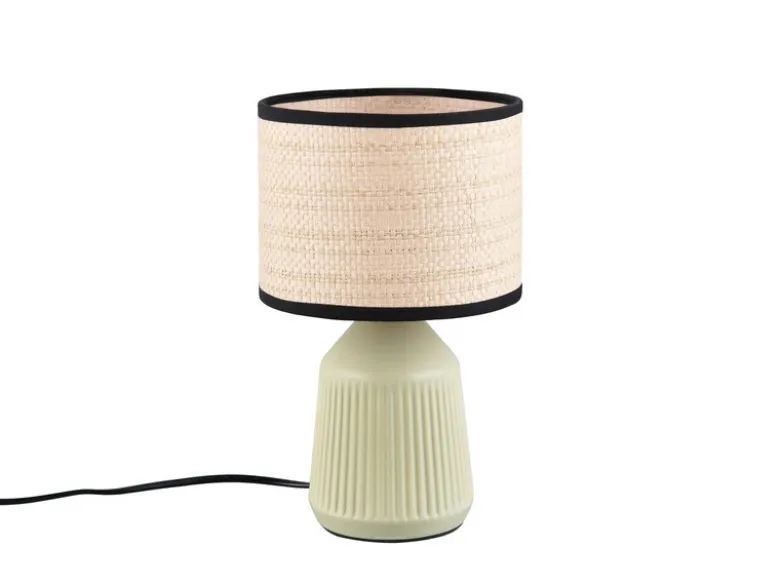 LED Tischlampe dimmbar, Keramikfuß Grün, Papierschirm geflochten, Höhe 26,5cm