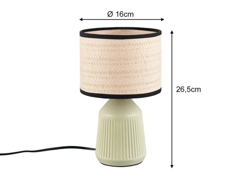 LED Tischlampe dimmbar, Keramikfuß Grün, Papierschirm geflochten, Höhe 26,5cm
