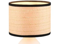 LED Tischlampe dimmbar, Keramikfuß Weiß, Papierschirm geflochten, Höhe 26,5cm