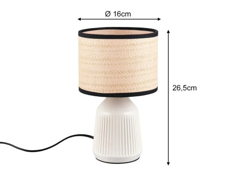 LED Tischlampe dimmbar, Keramikfuß Weiß, Papierschirm geflochten, Höhe 26,5cm