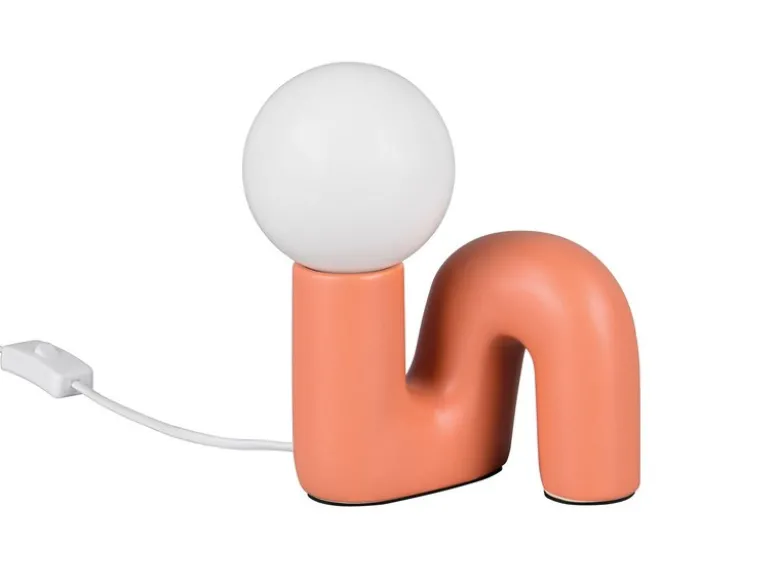 LED Tischlampe Keramik Apricot, Glas Weiß, Höhe 21,5cm