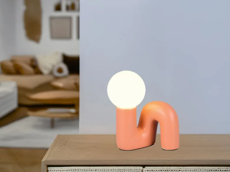 LED Tischlampe Keramik Apricot, Glas Weiß, Höhe 21,5cm