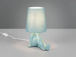 LED Tischlampe Keramik Blau mit Stoffschirm, Höhe 24,5cm