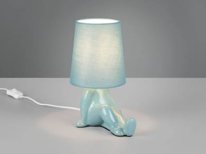 LED Tischlampe Keramik Blau mit Stoffschirm, Höhe 24,5cm