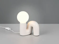 LED Tischlampe Keramik Grau, Glas Weiß, Höhe 21,5cm