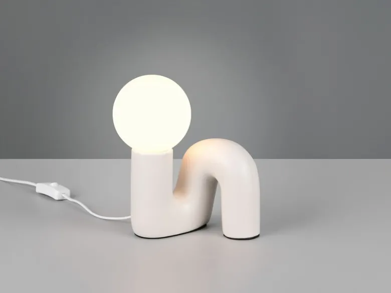 LED Tischlampe Keramik Grau, Glas Weiß, Höhe 21,5cm