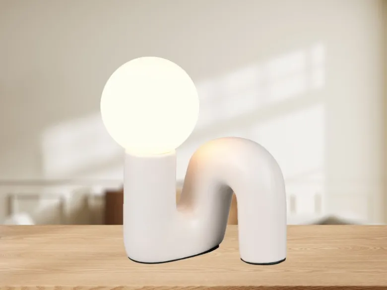 LED Tischlampe Keramik Grau, Glas Weiß, Höhe 21,5cm