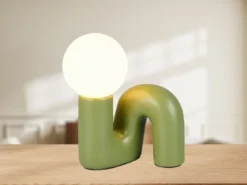 LED Tischlampe Keramik Grün, Glas Weiß, Höhe 21,5cm