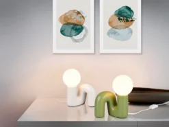 LED Tischlampe Keramik Grün, Glas Weiß, Höhe 21,5cm