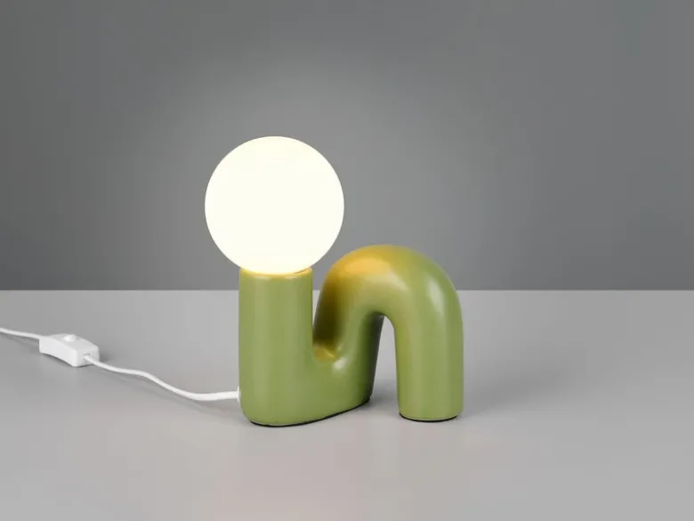 LED Tischlampe Keramik Grün, Glas Weiß, Höhe 21,5cm