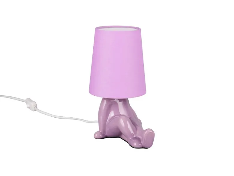 LED Tischlampe Keramik Lila mit Stoffschirm, Höhe 24,5cm